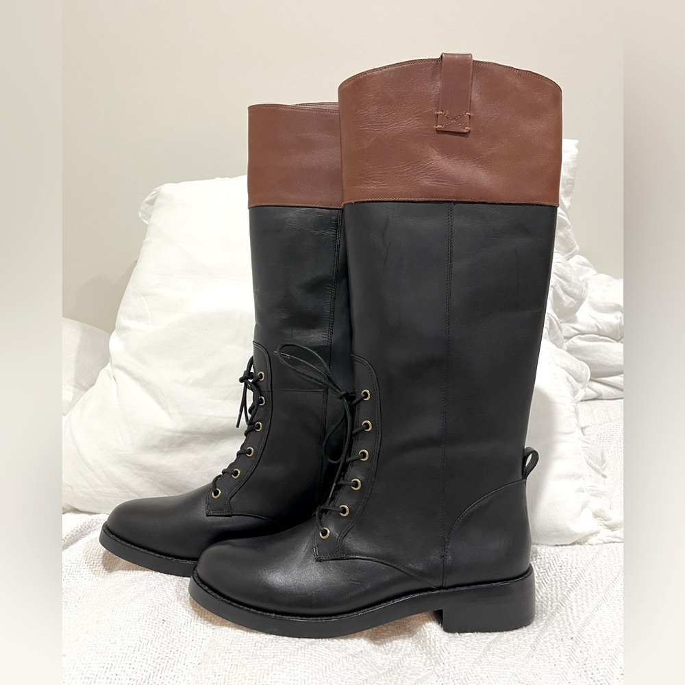 J.Crew new without box leather lace up knee high boots size 9.5 BD425 - Picture 2 of 8